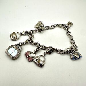 Citizen Eco-Drive Rhinestone Watch Purses Charm‎ Bracelet Silver Tone